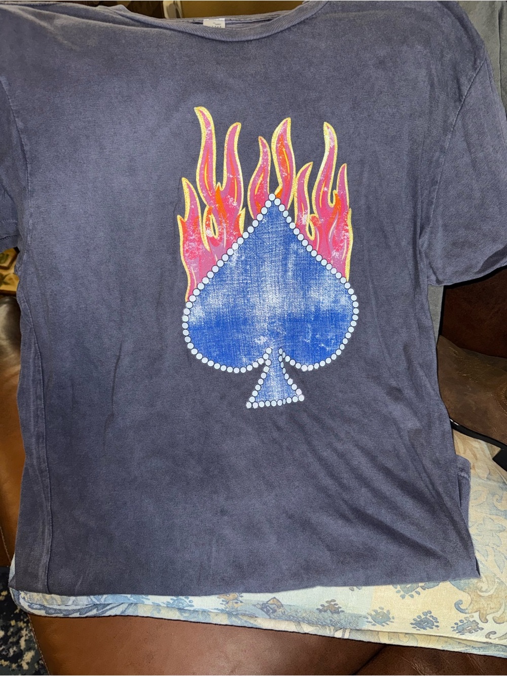 Women’s Navy Short Sleeve Tee with Flaming Spade Graphic